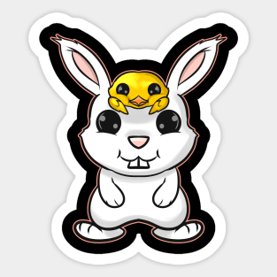 Easter Bunny With Cute Chick on Head On Easter Sticker